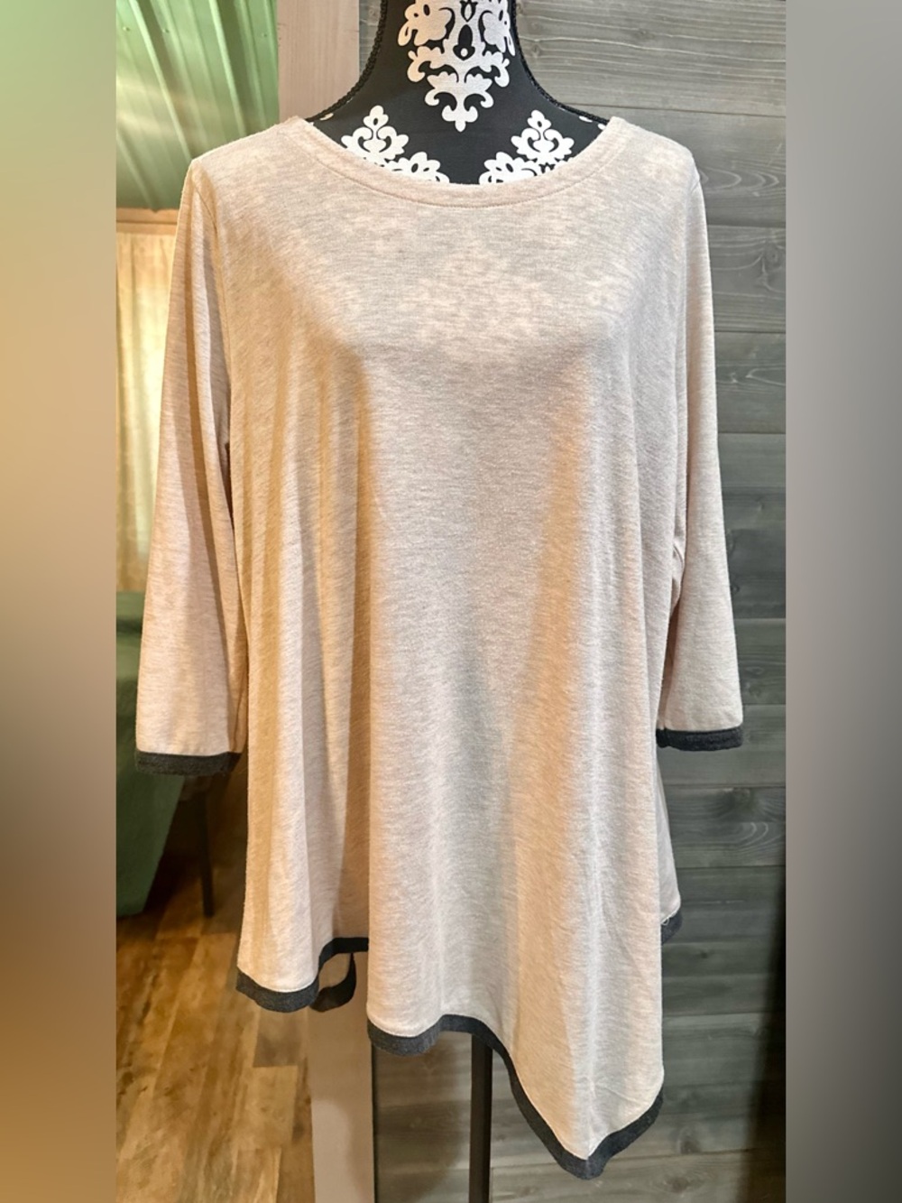 Chelsea & Theodore Beige Long Sleeve Tunic with Dark Trim